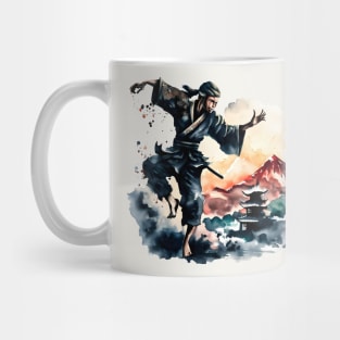 Fighting japanese ninja watercolor design Mug